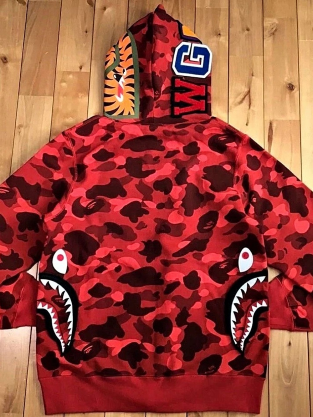 A Bathing Ape Color Camo Shark Full Zip Hoodie Red & Black